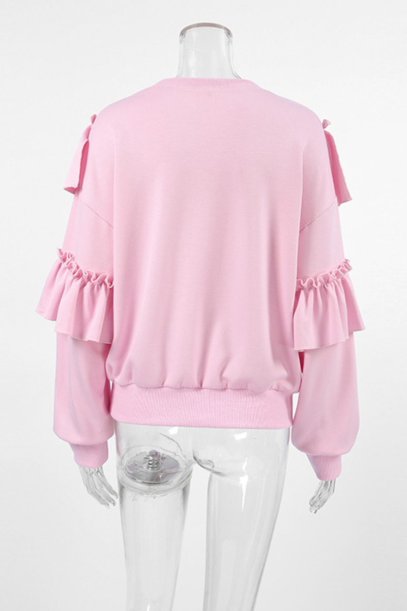 Jolanda | Casual solid color hoodies with ruffles and O-neck