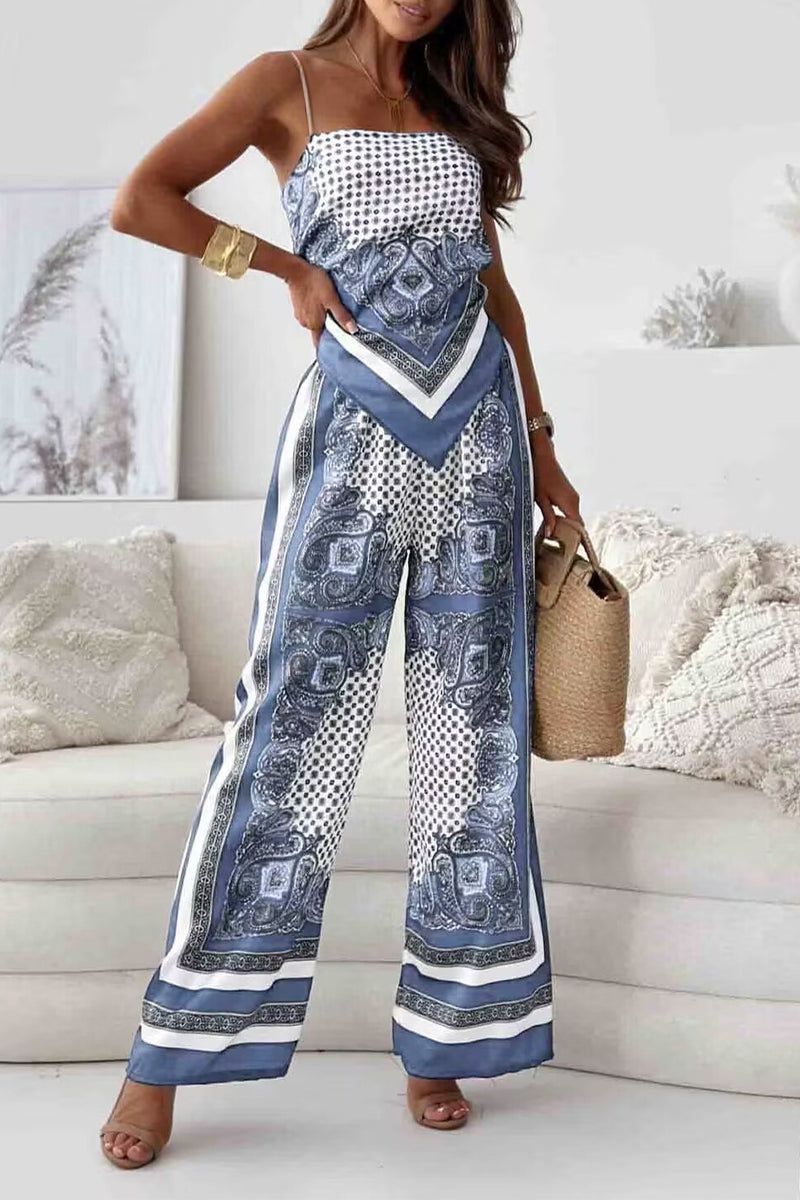 Feliciana® | Casual Sleeveless Top And Backless Geometric Print Pants Set