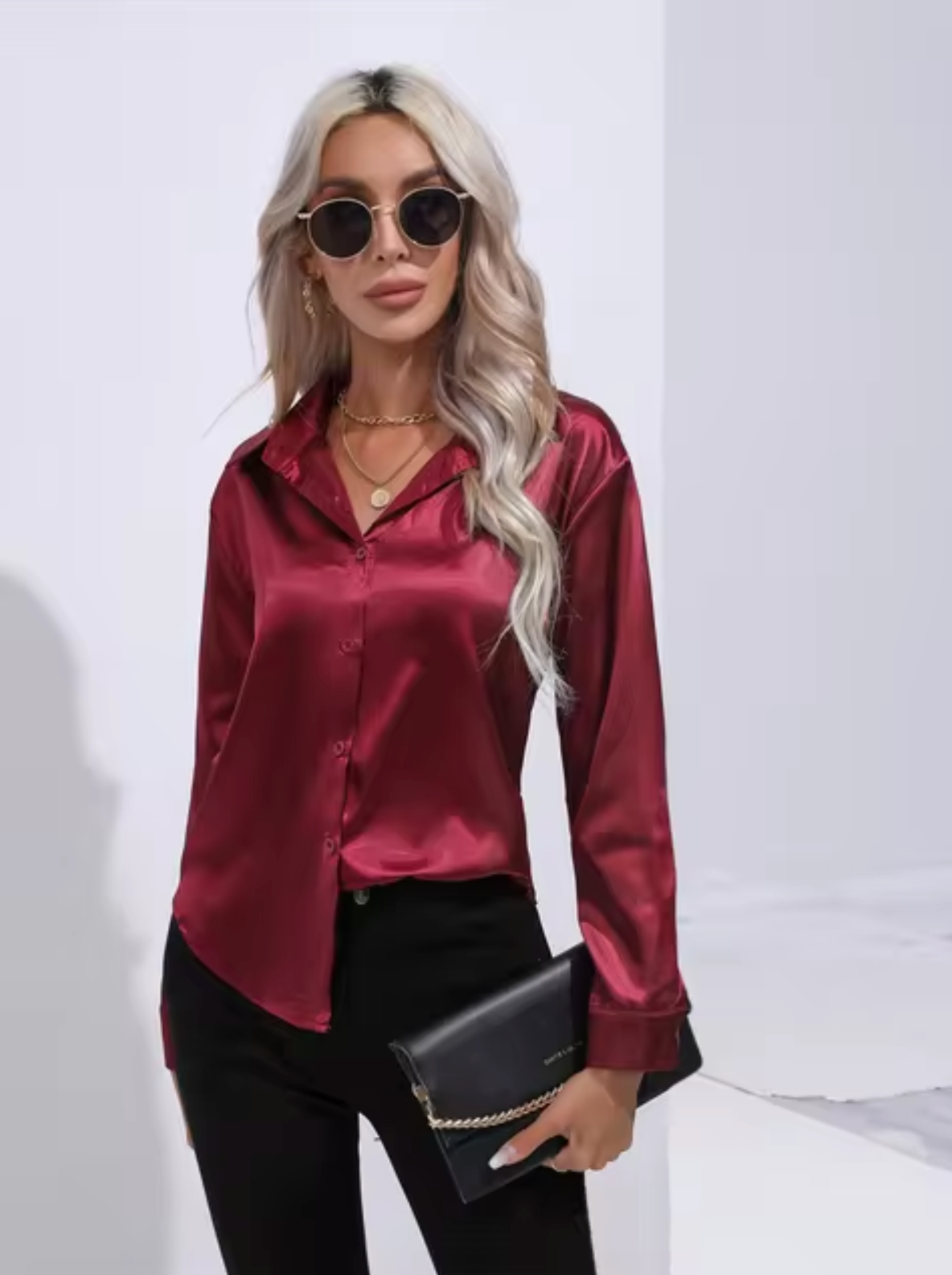 Eleanor® | Long Sleeve Satin Blouse