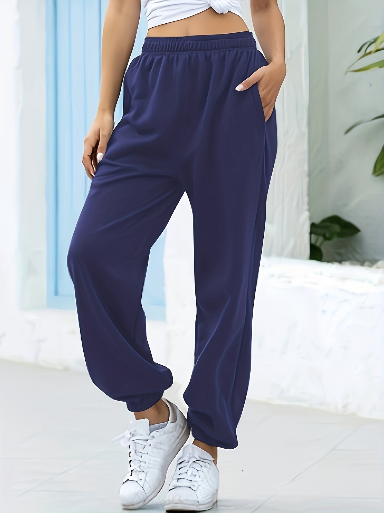 Nadia | Solid color stretch high waist joggers