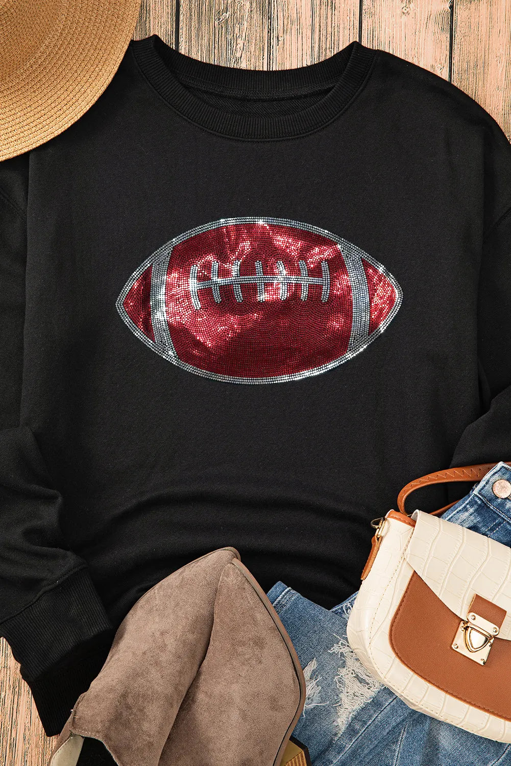 Helene | Sequin football long sleeve sweatshirt