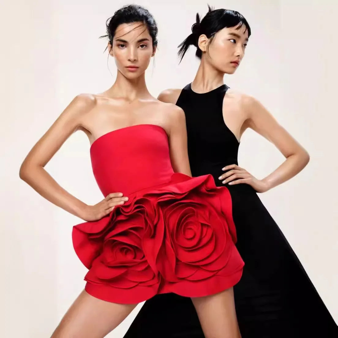 Stylish Stereoscopic Flowers Strapless Glamorous Party Dress