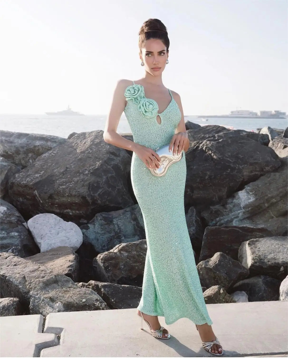 Mint Green Sequins Spaghetti Party Dress