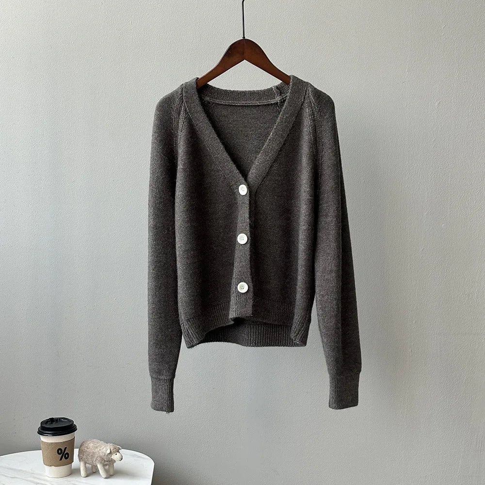 V-Neck Single Button Knitted Green Cape Clothes Autumn Women Sweater