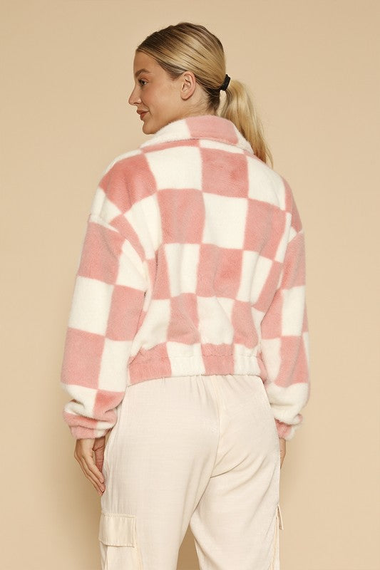 Jana | Fluffy checked jacket with front zip