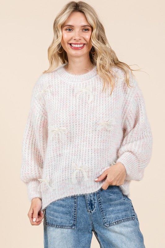 Melina | Heavy knit sweater with bow embroidery