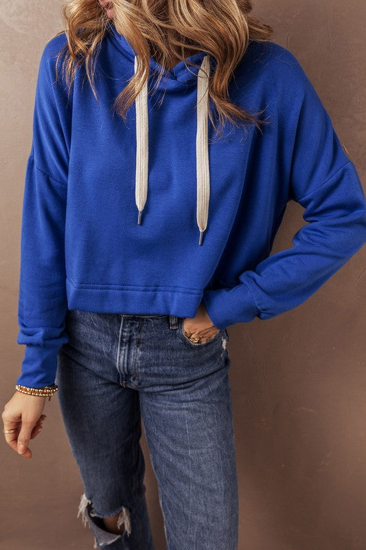 Tamar | Short hoodie with low shoulders and drawstring