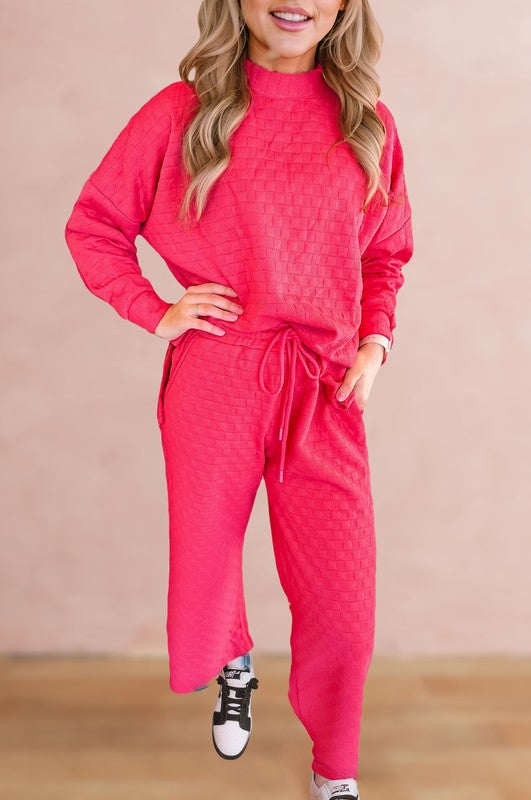 Fiorella | Check textured pullover top and pants set