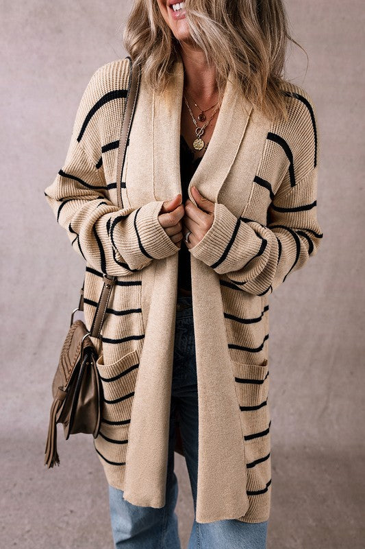 Sonia | Striped cardigan with side pockets and open front