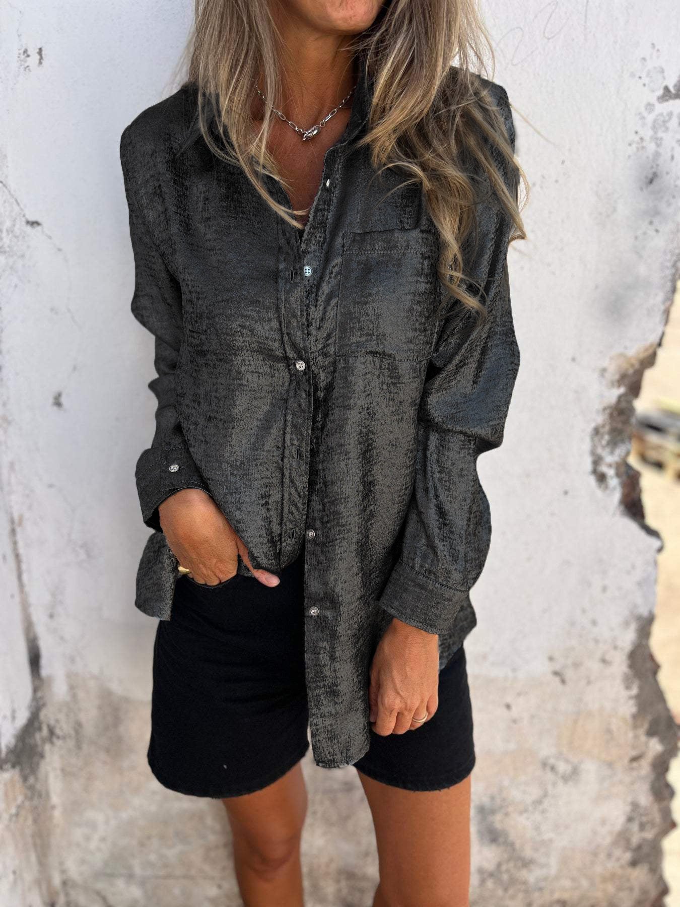 Hana® | Metallic-Bluse