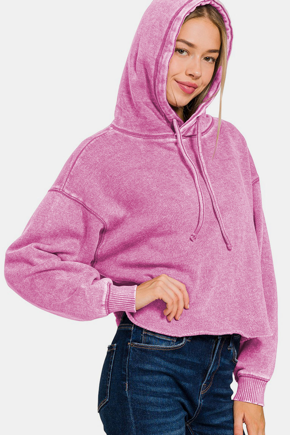 Elisa | Zenana Acid Wash Fleece Cropped Hoodie