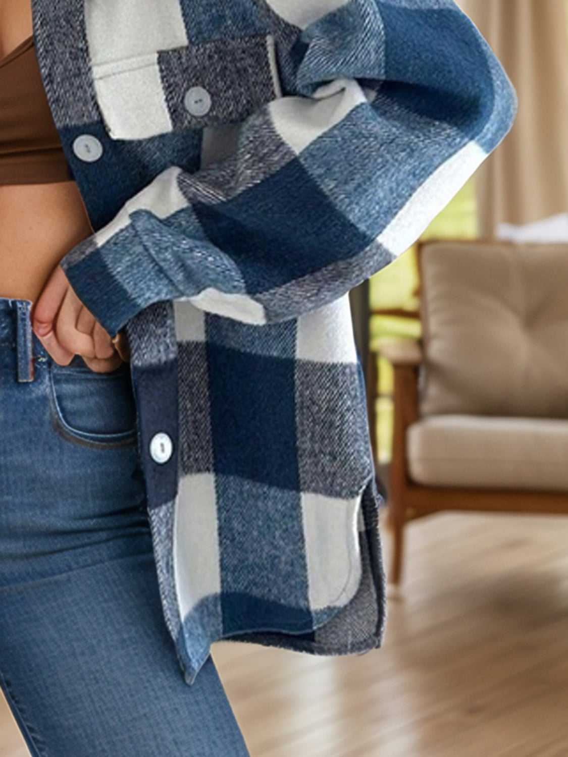 Camila | Checked long sleeve jacket with buttons