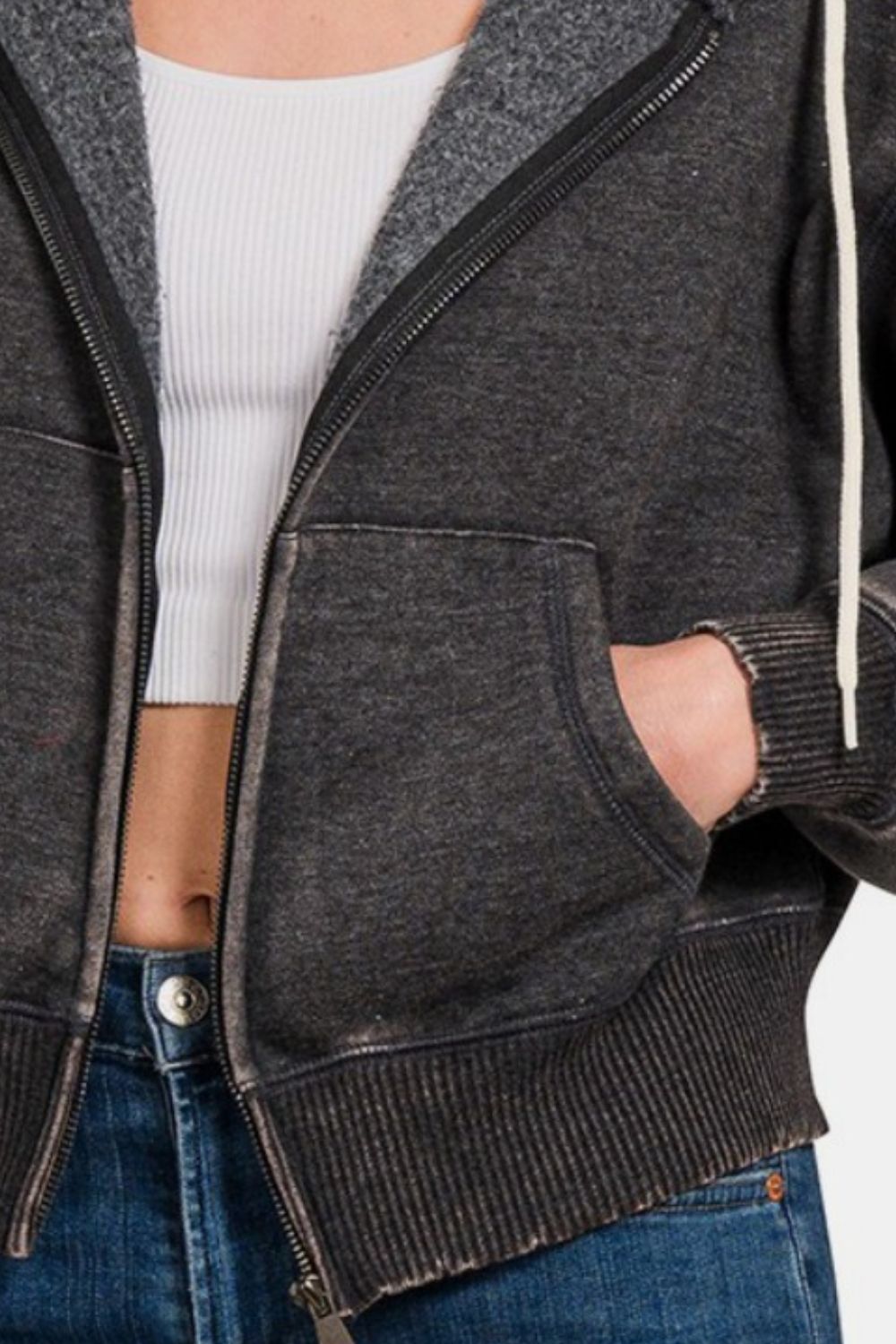 Patricia | Acid wash fleece zip-up hoodie