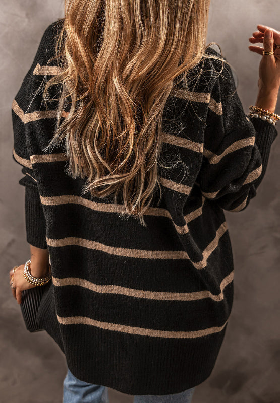 Renata | Striped, long-sleeved cardigan with button placket