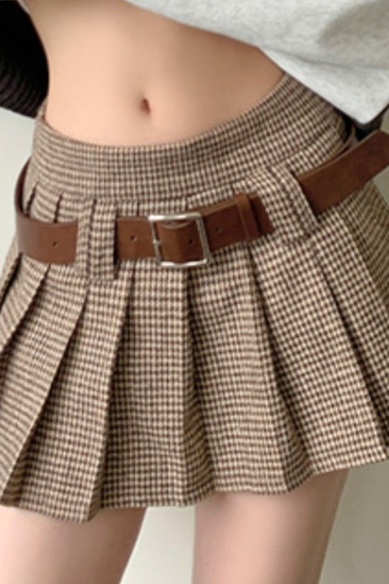 Houndstooth Pleated High Waist Skirt