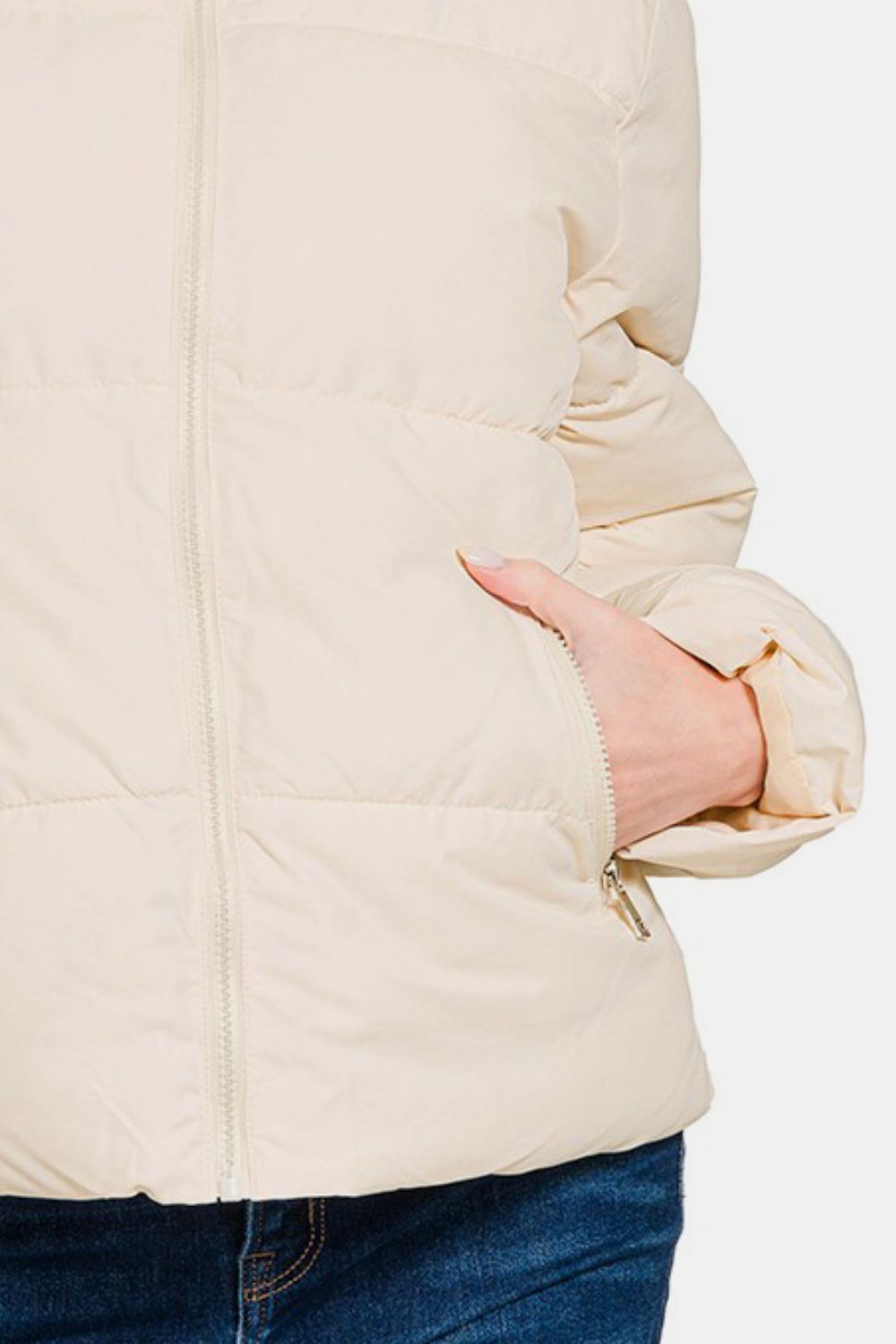 Angela | Zenana turtleneck puffer jacket with zip and pockets