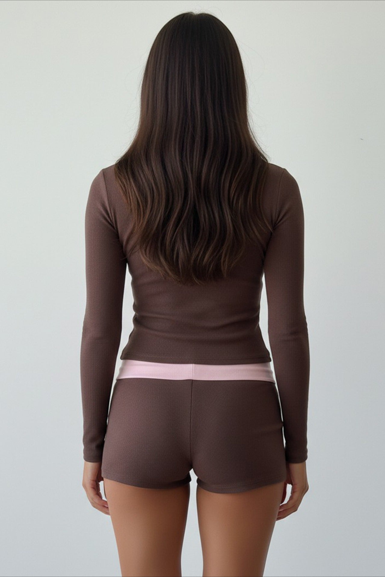 Cross V Neck Contrast Slim Long Sleeve Two Piece Set