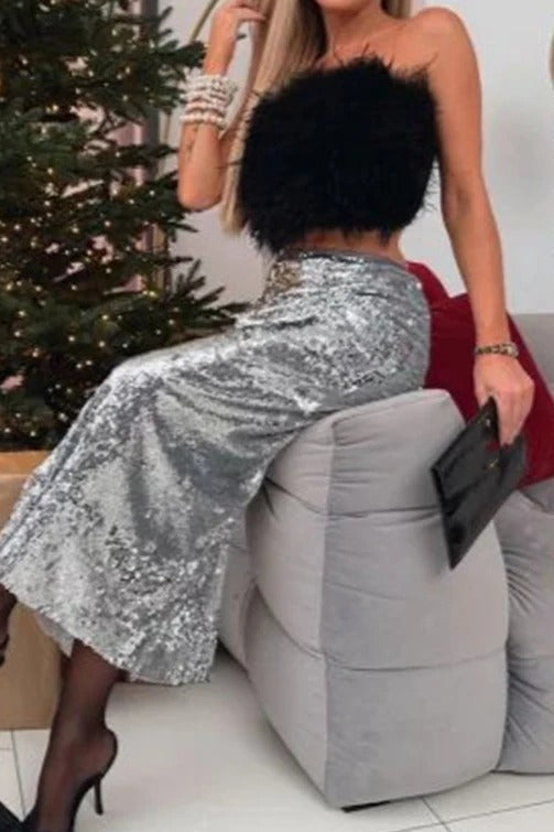 High Waist Sequin Wrap Skirt