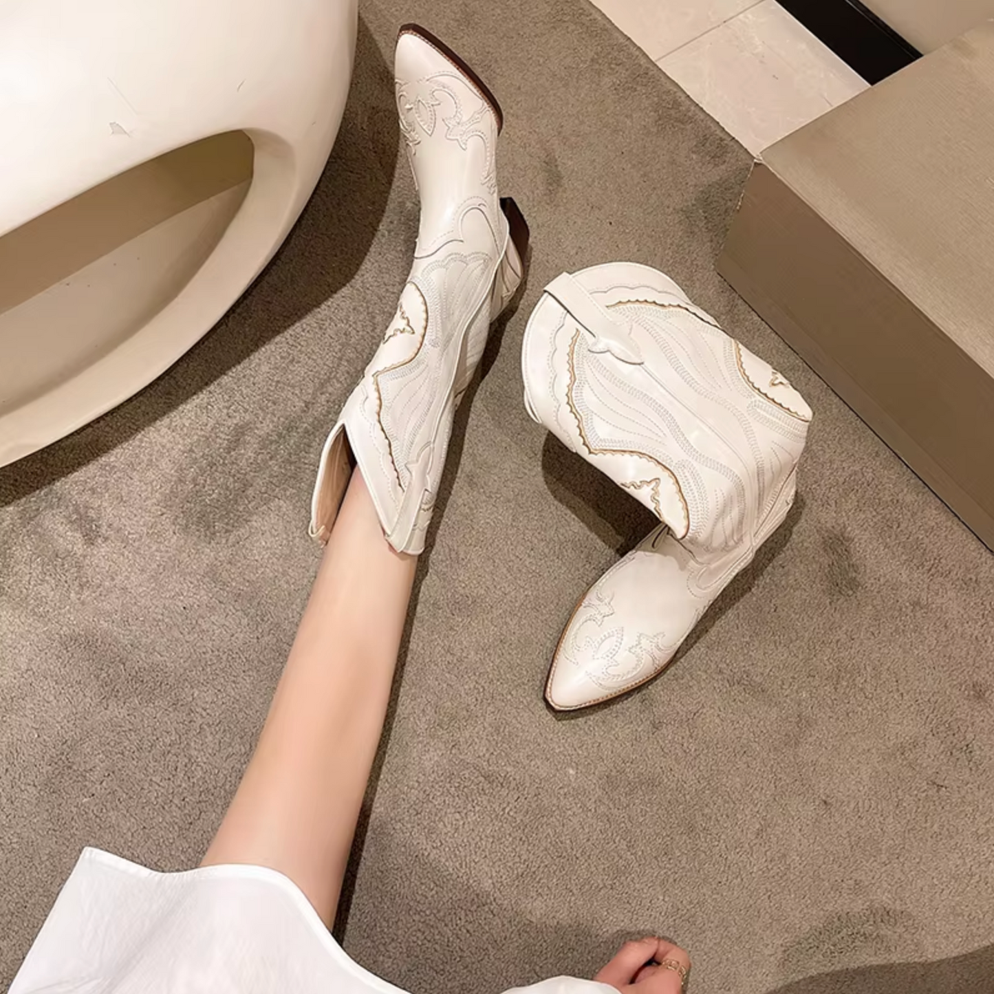 Soraya | Embroidered leather mid-calf boots