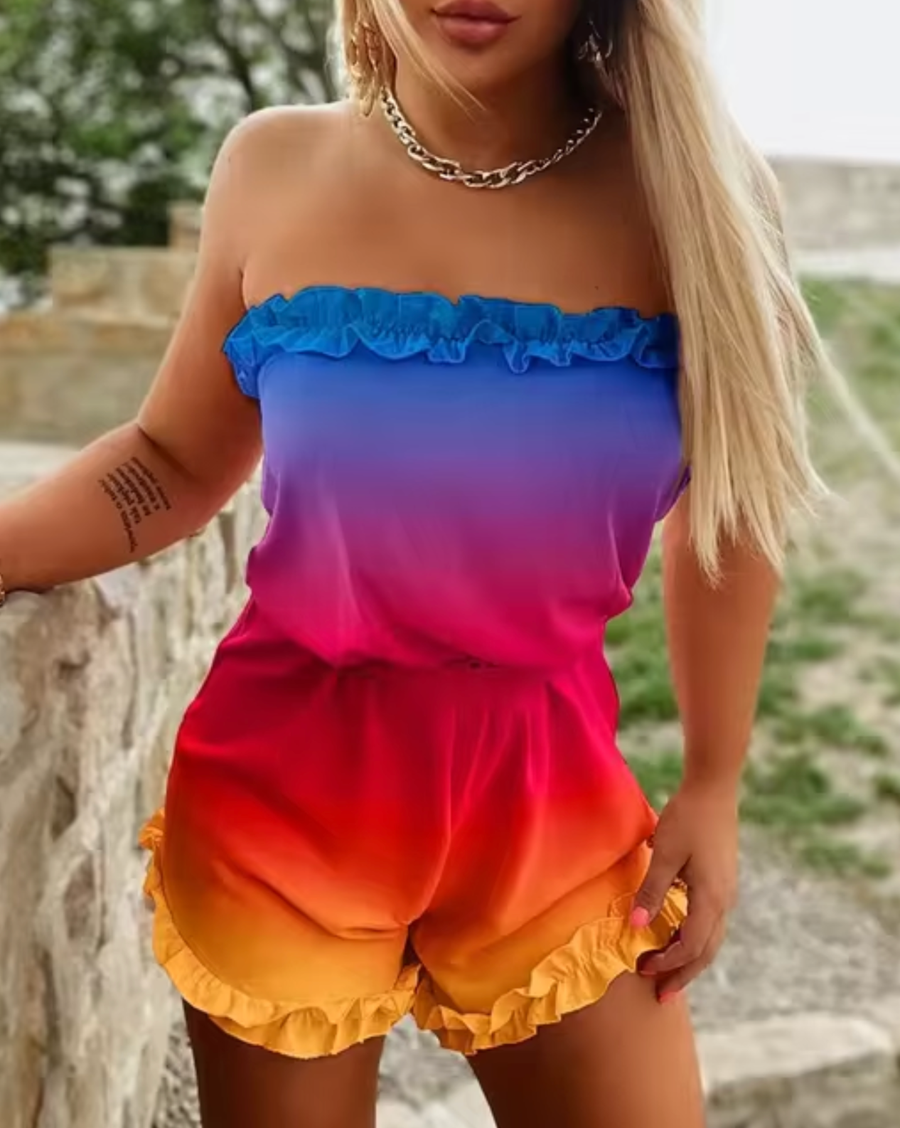 Erin® | Pastel Romper With Ruffle Hem