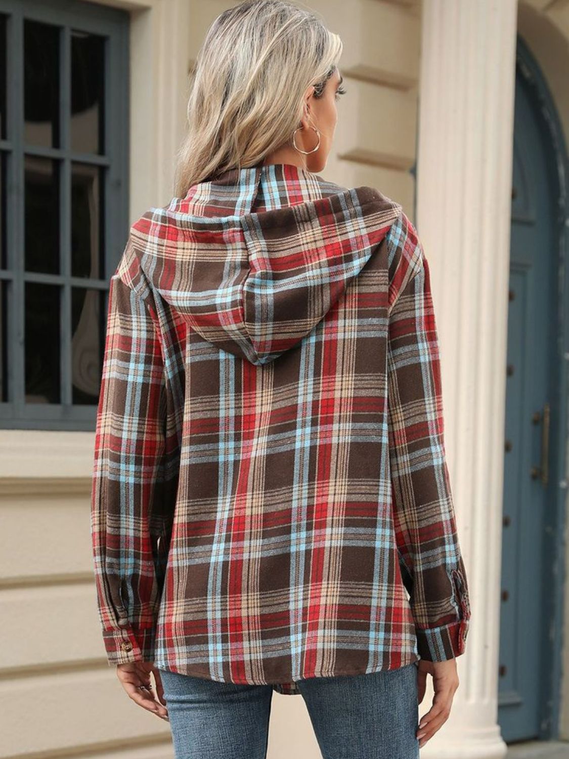 Nathalie | Long sleeve top with drawstring and checked hood