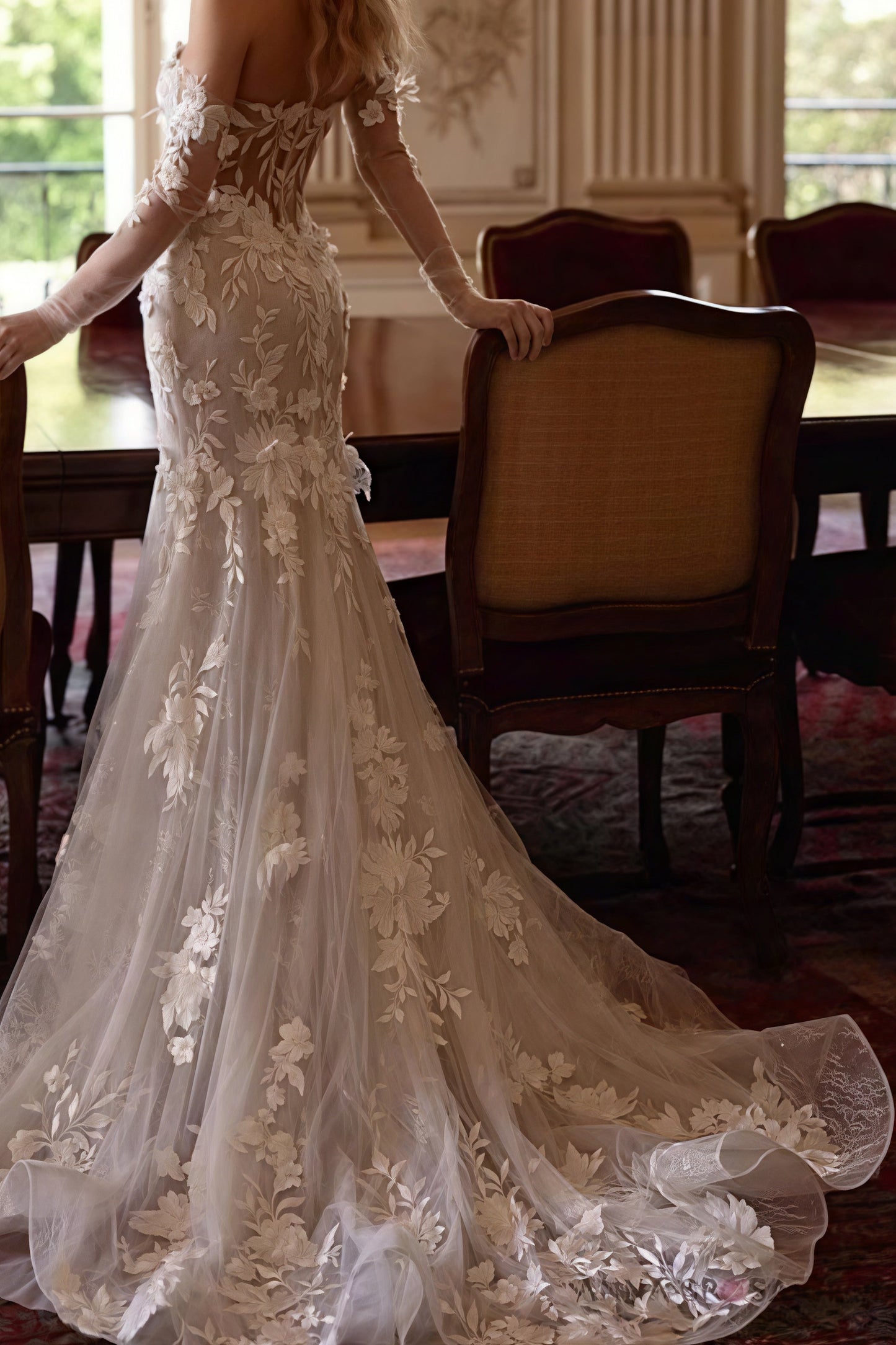 Bohemian Lace Mermaid Train Wedding Dress