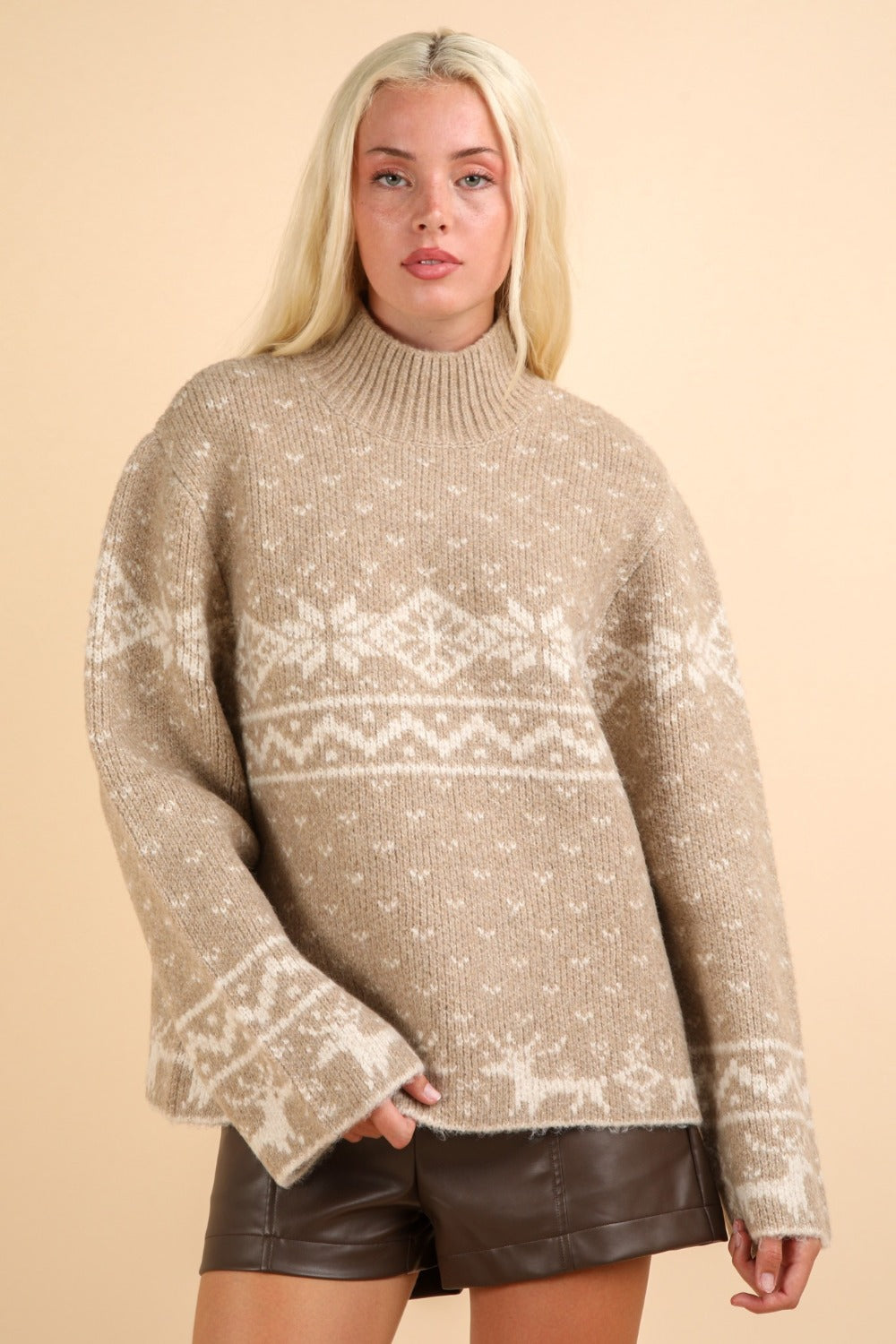Flor | VERY J Christmas Element stand-up collar long sleeve sweater