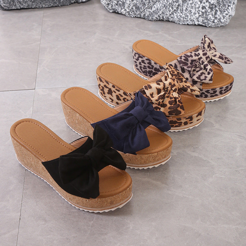 Rhiannon® | Fashion Bow Leopard Print Wedge Slippers