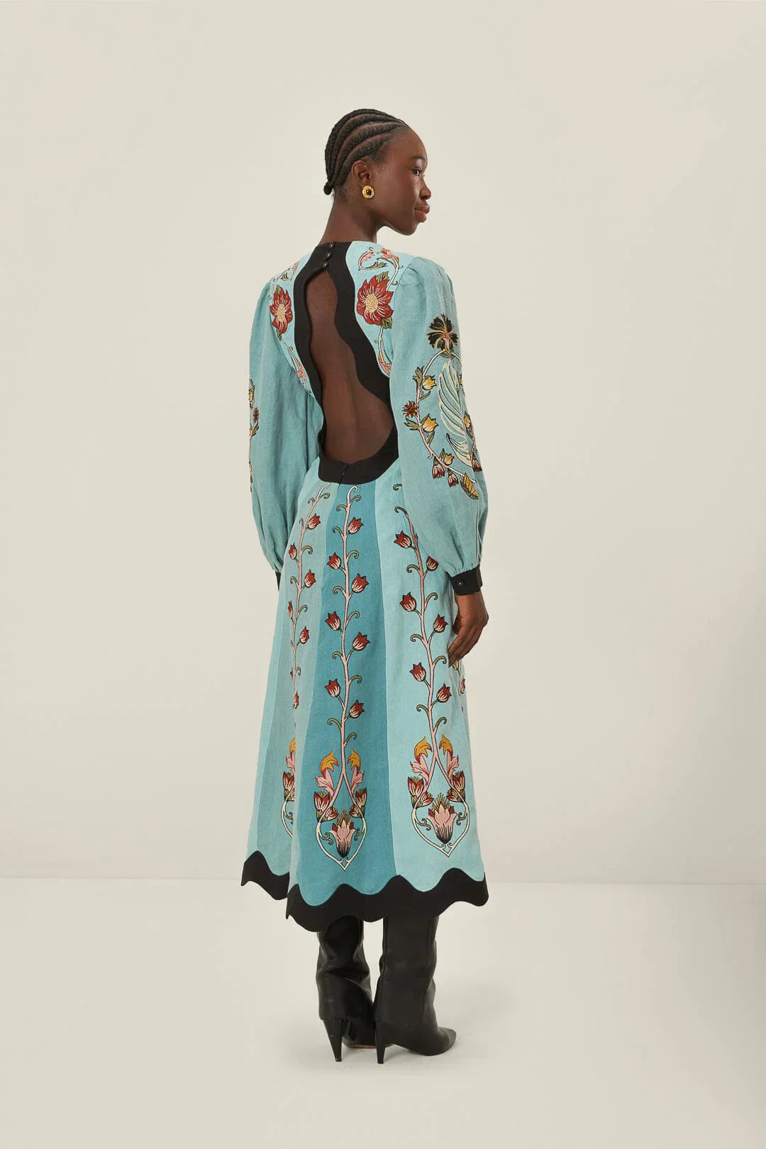 Karina® | Blue Flowing Beauty Long Sleeve Midi Dress
