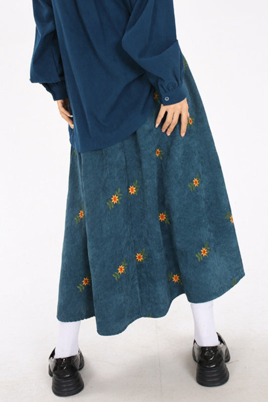 Printed Corduroy A-Line Skirt