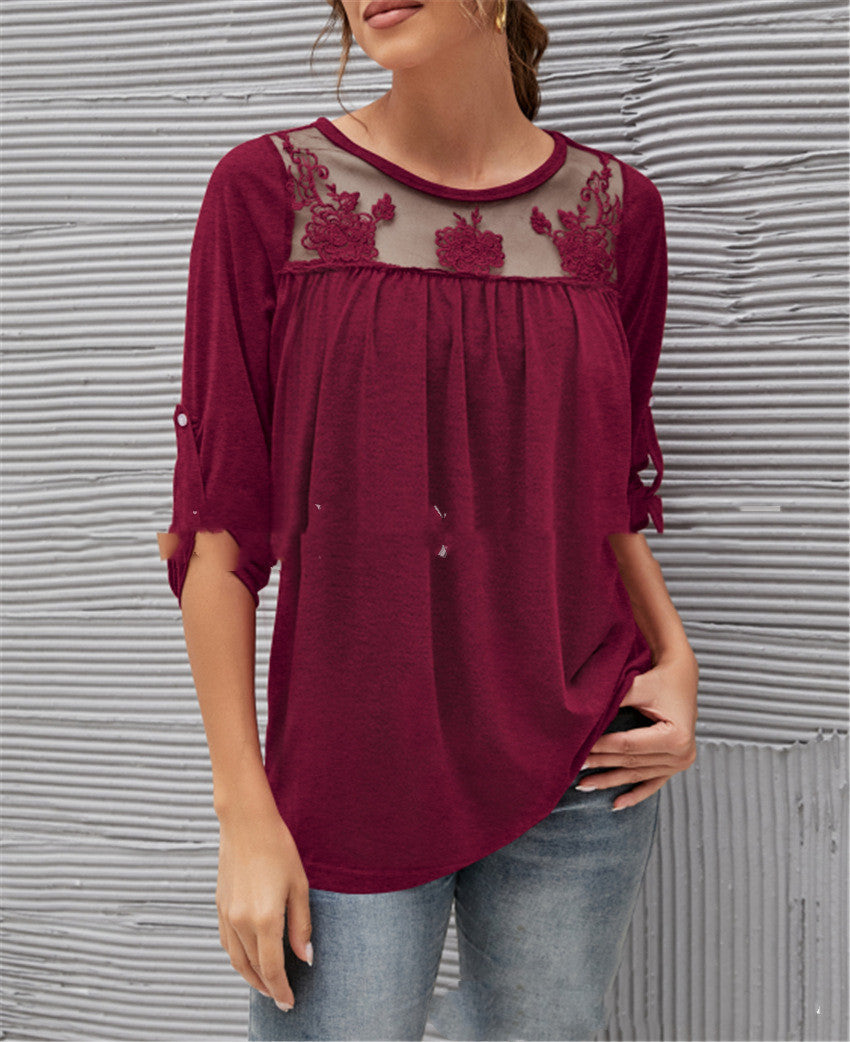 Eva® | Casual Pleated Lace Blouse