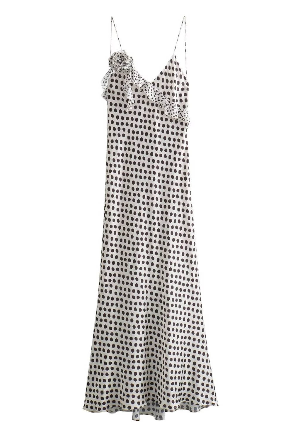 Julia® | Imaginative, Dotted, Ruffled Guipure Lace Strap Maxi Dress