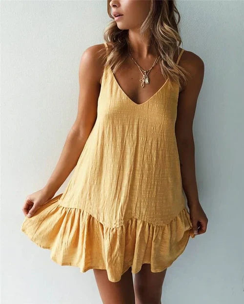 Zelma® | Cotton Linen Mini Dress With Ruffles