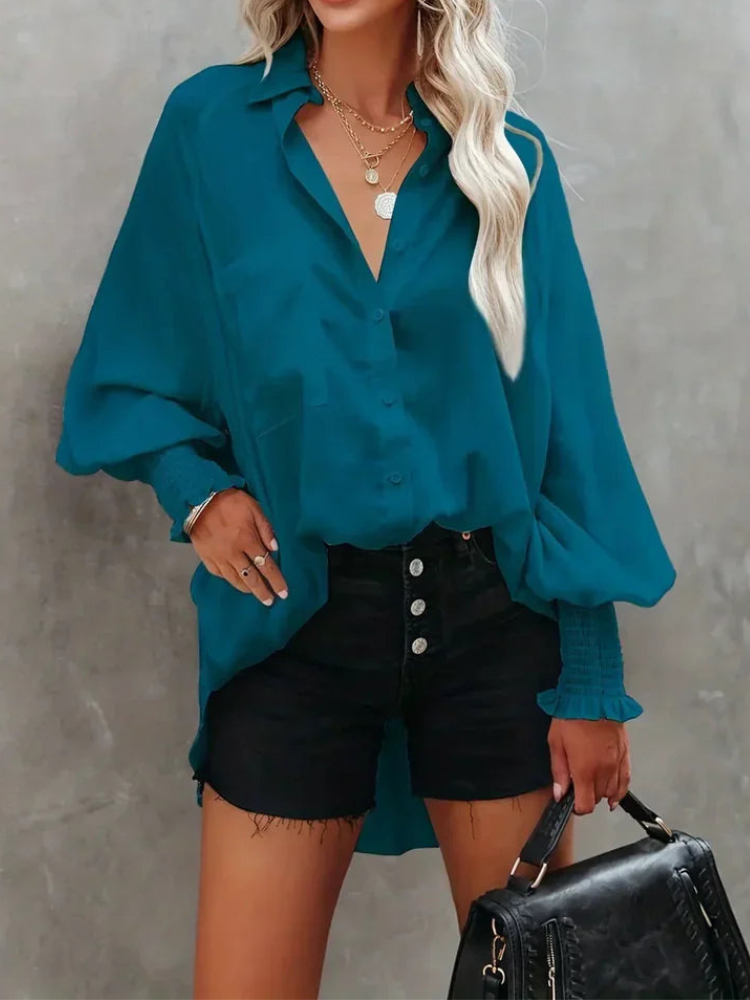 Nives® | Elegant Long-Sleeved Button-Down Polo Blouse