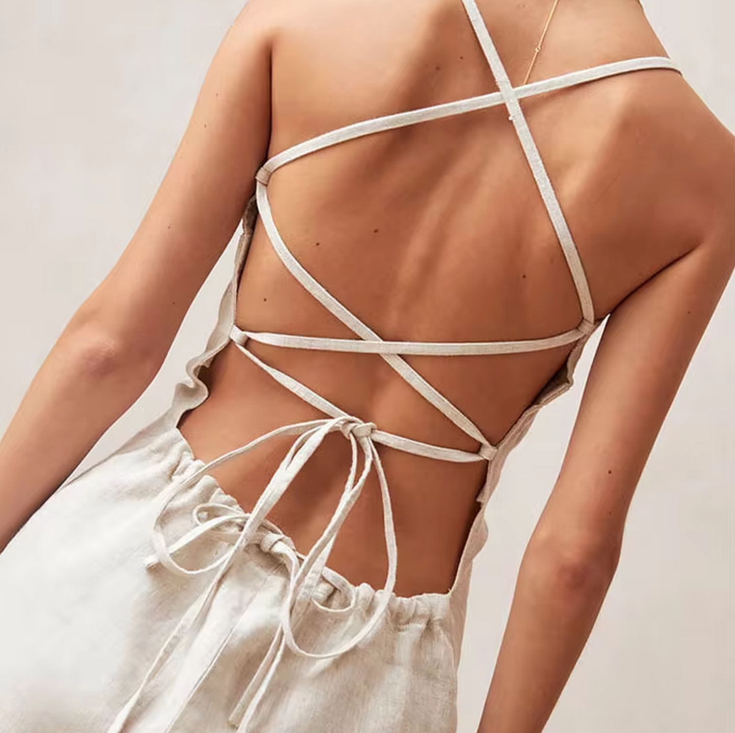 Querida® | Short Linen And Cotton Dress With Cross Back