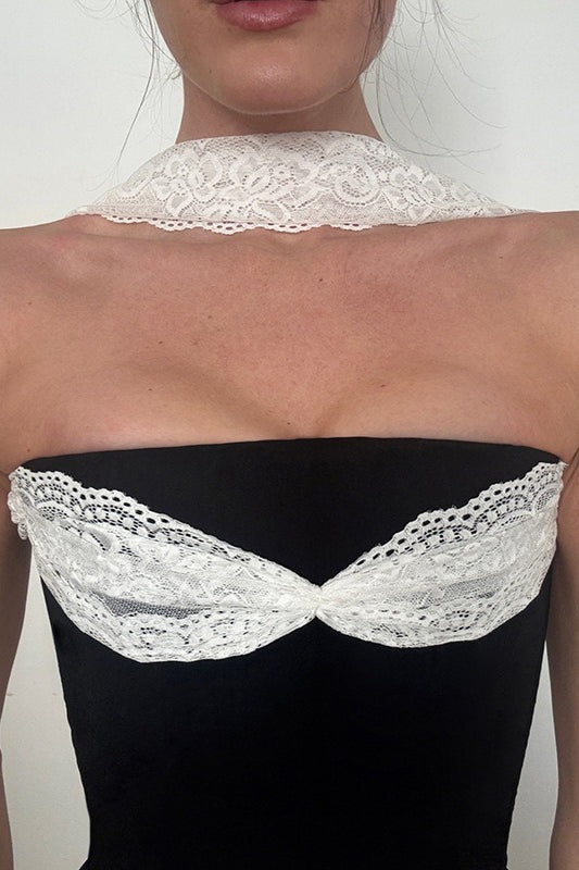 Lace Patch Slim Tube Tank Top