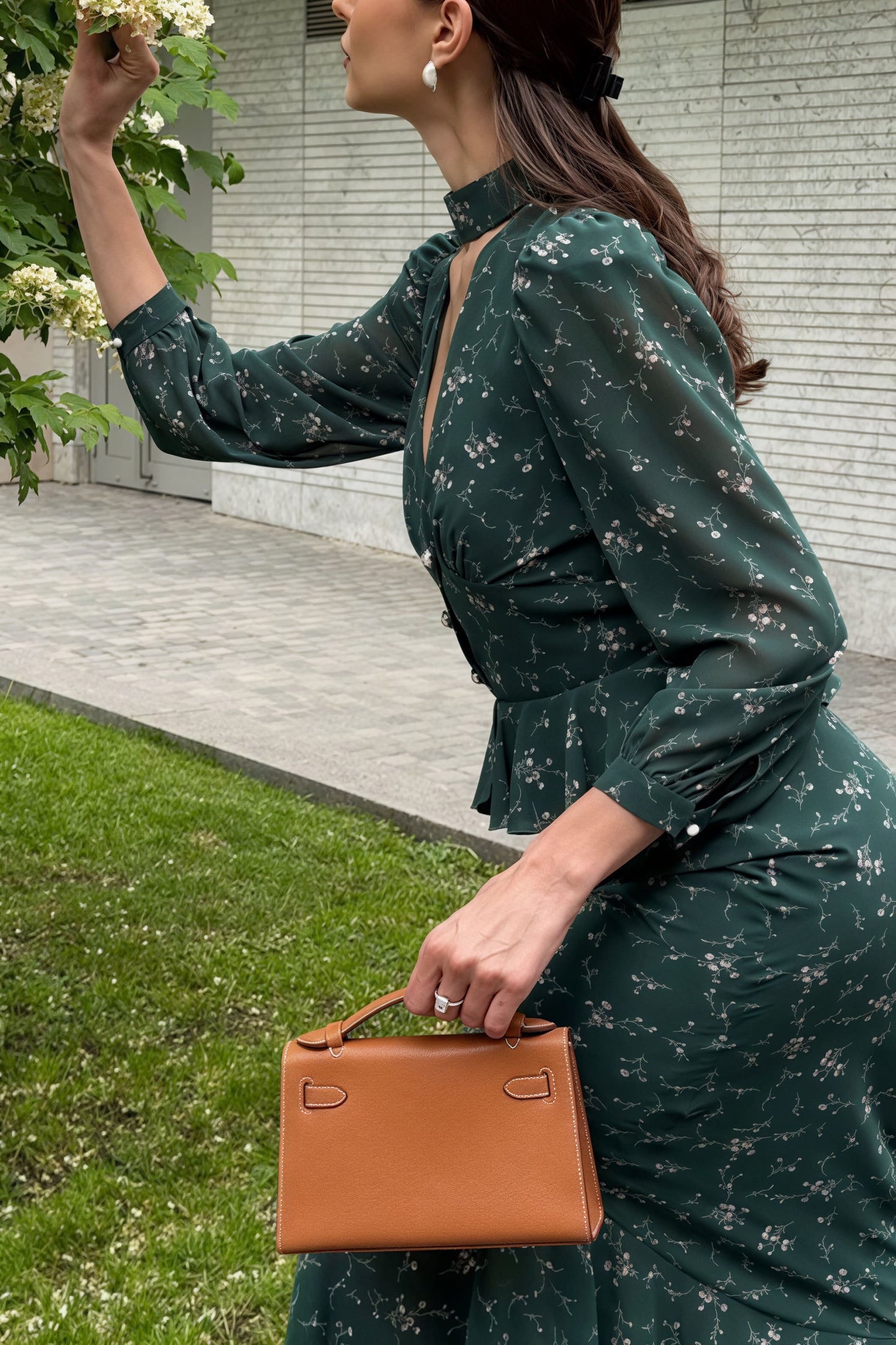 V Neck Long Sleeve Ruffled Floral Print Skirt Set