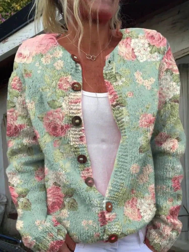 Verónica® | Cardigan with long sleeves without flowers in green