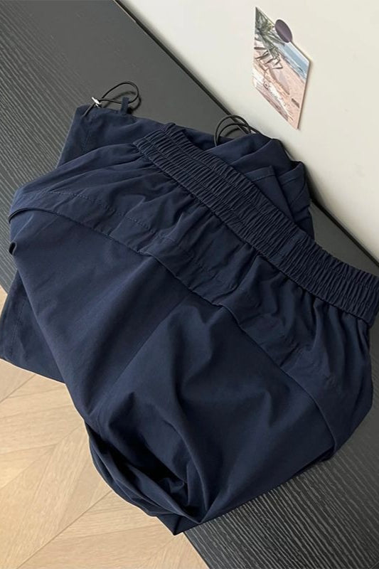 Solid Elastic Wide-Leg Sporty Pants