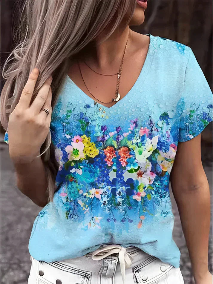 Teresa® | Floral Print V-Neck T-Shirt