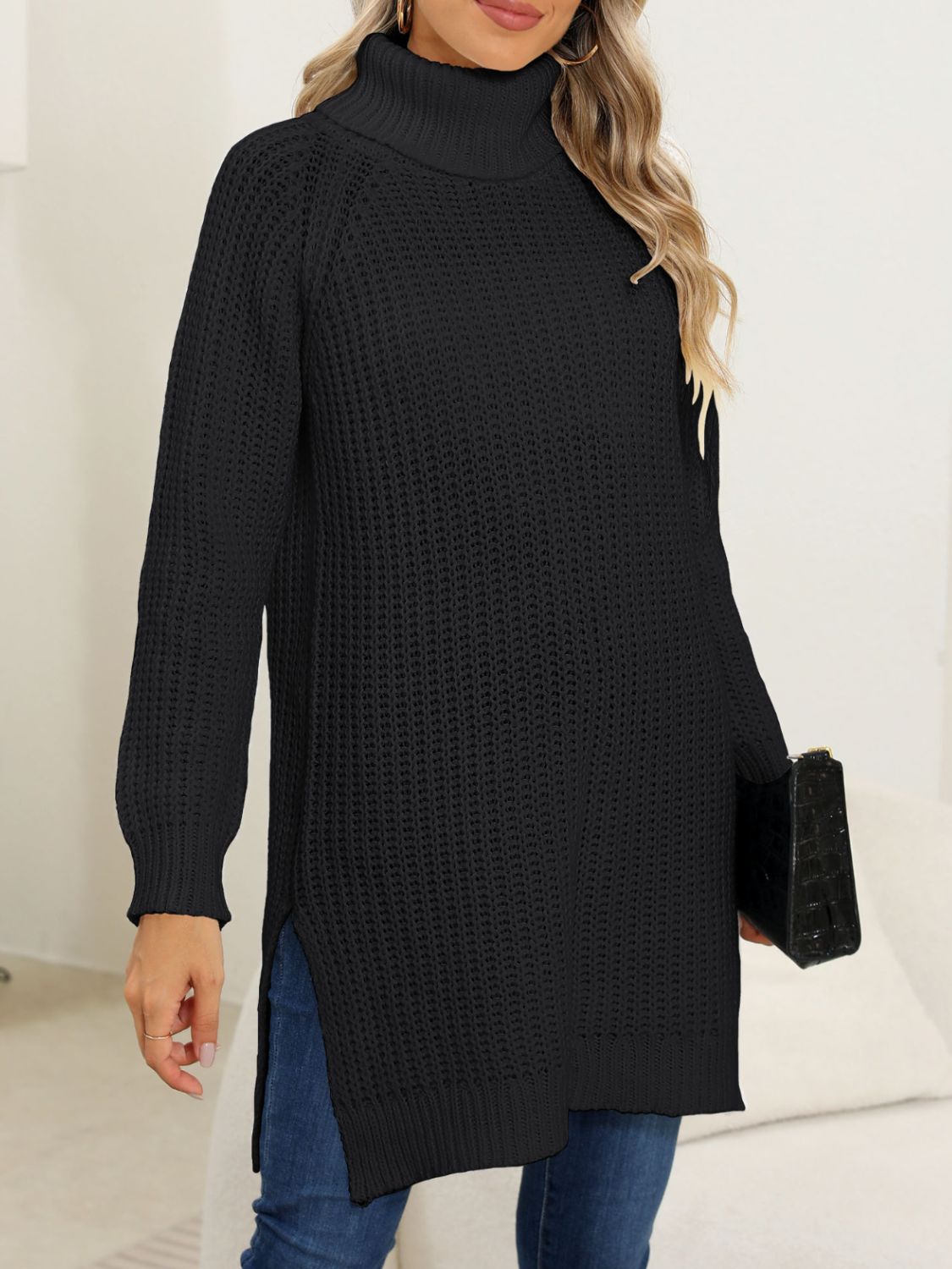 Anke | Turtleneck sweater with slit and long sleeves