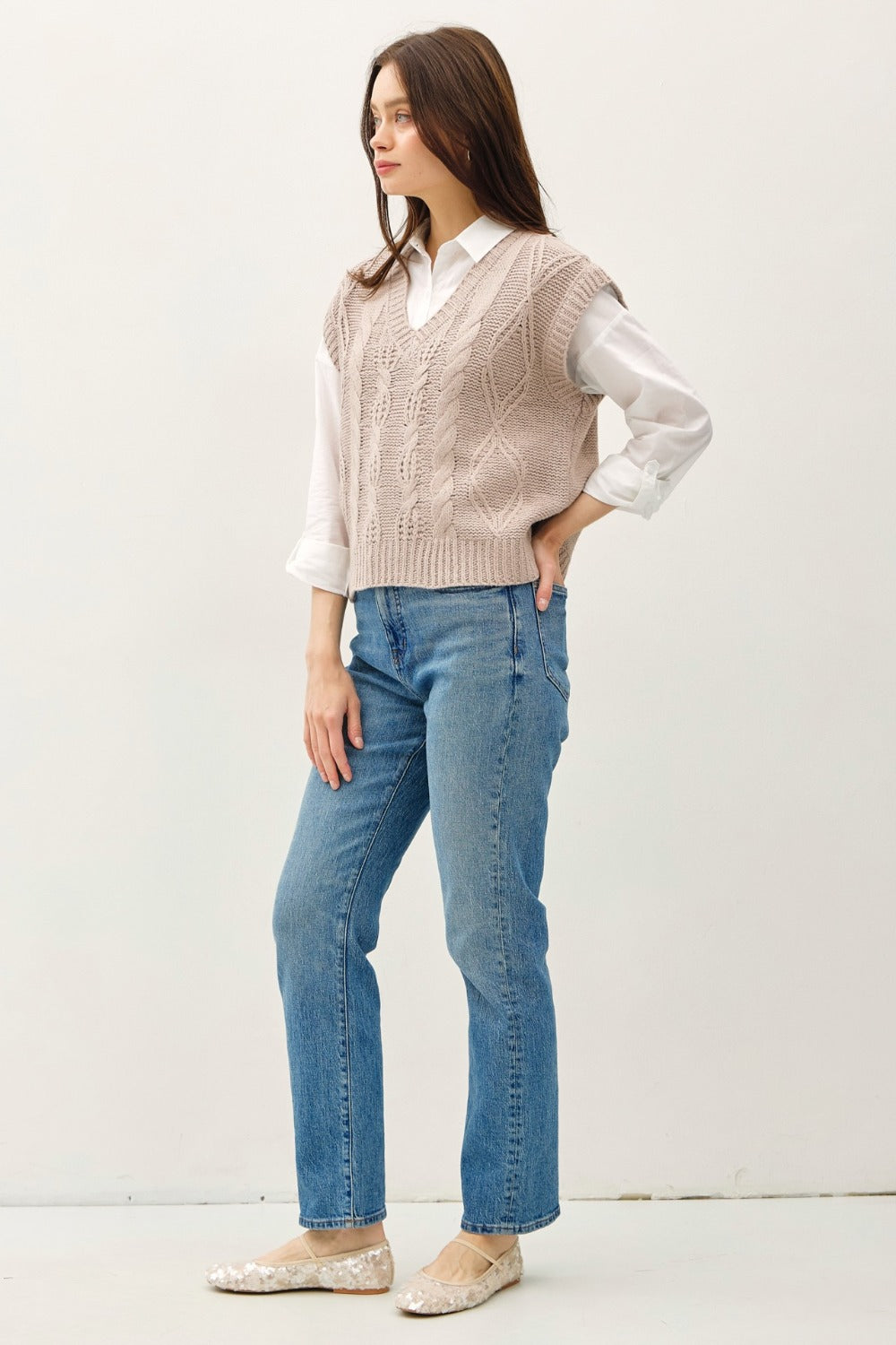 Maritza | Be Cool cable knit V-neck sweater