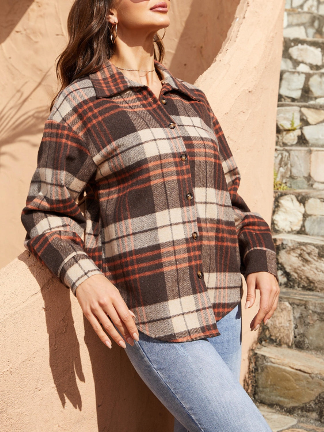 Samanta | Checked long sleeve jacket with buttons