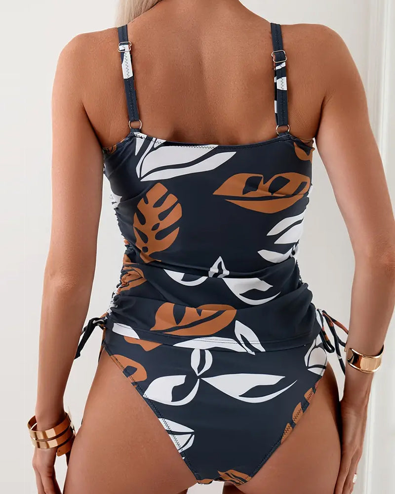 Genoveva® | Pleated Leaf Print Swimsuit
