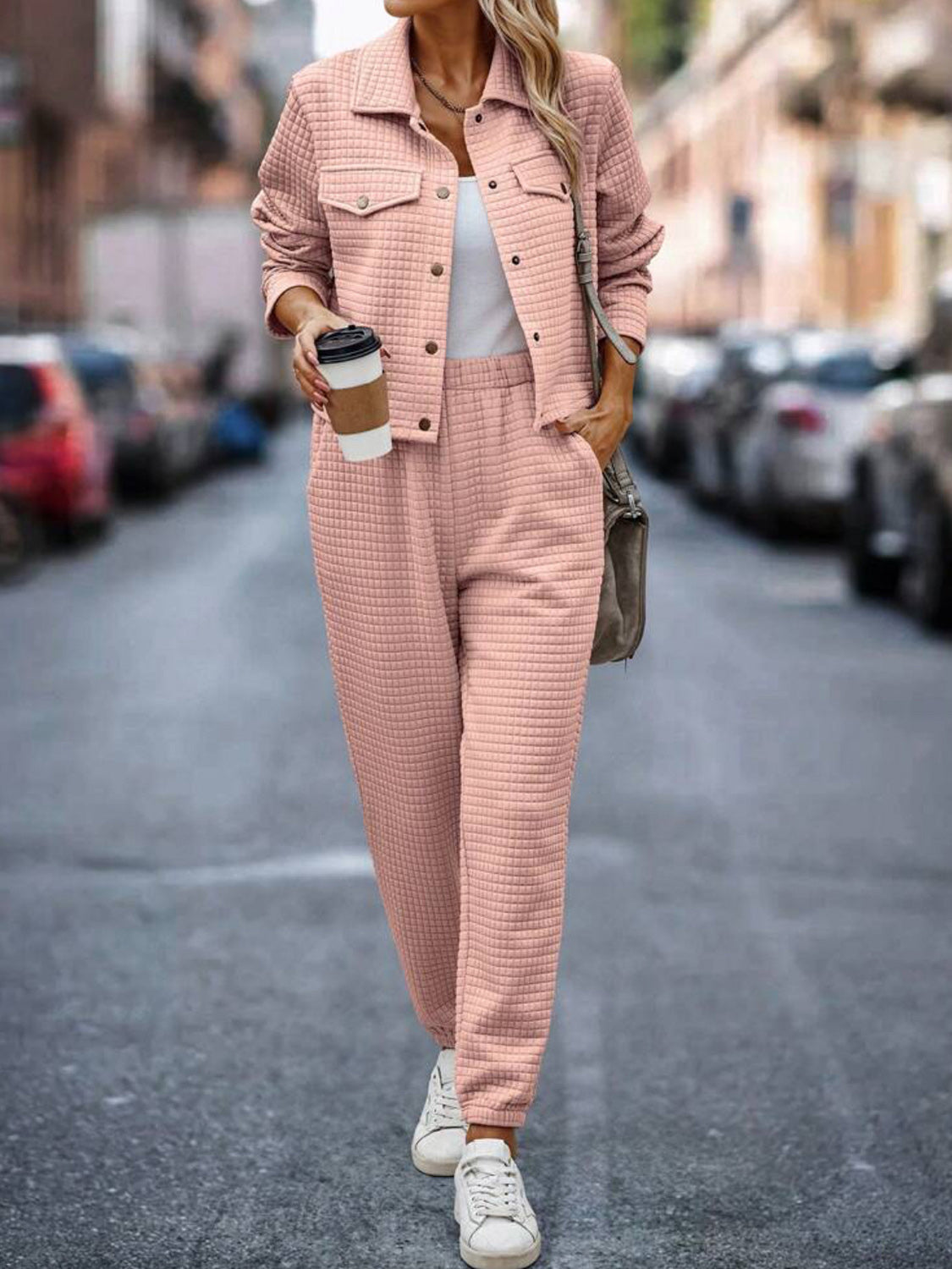 Sandra | Check top and trousers set with snap fasteners