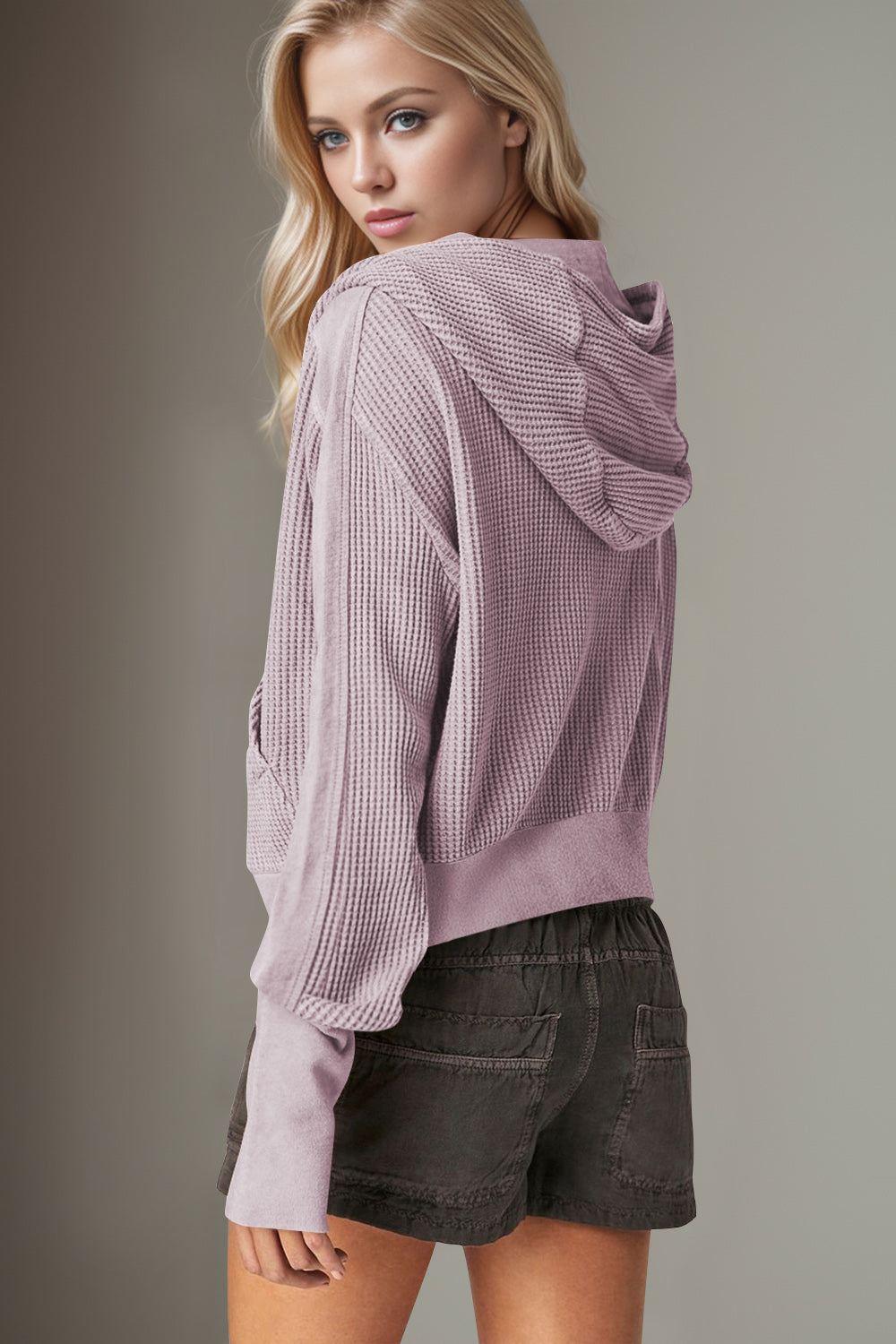 Elsa | Double Take waffle knit long sleeve zip hoodie