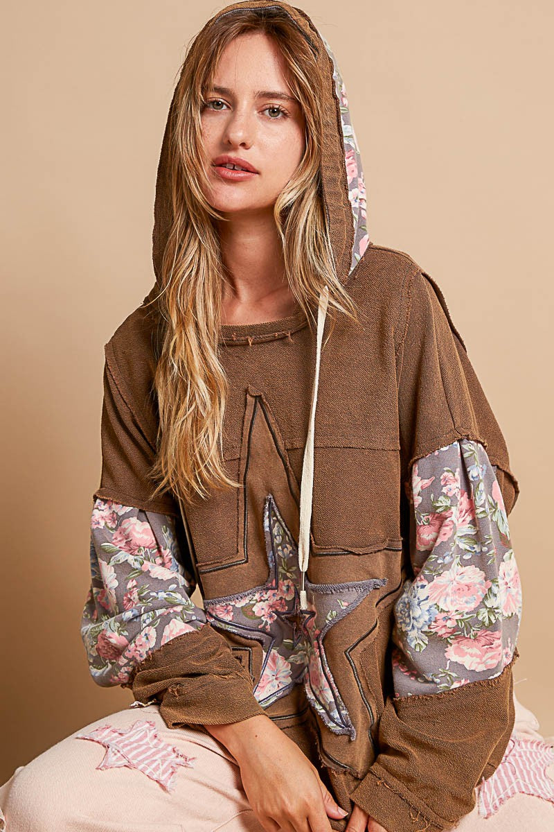 Paula | POL Star Patchwork Raw Edge French Terry Hoodie