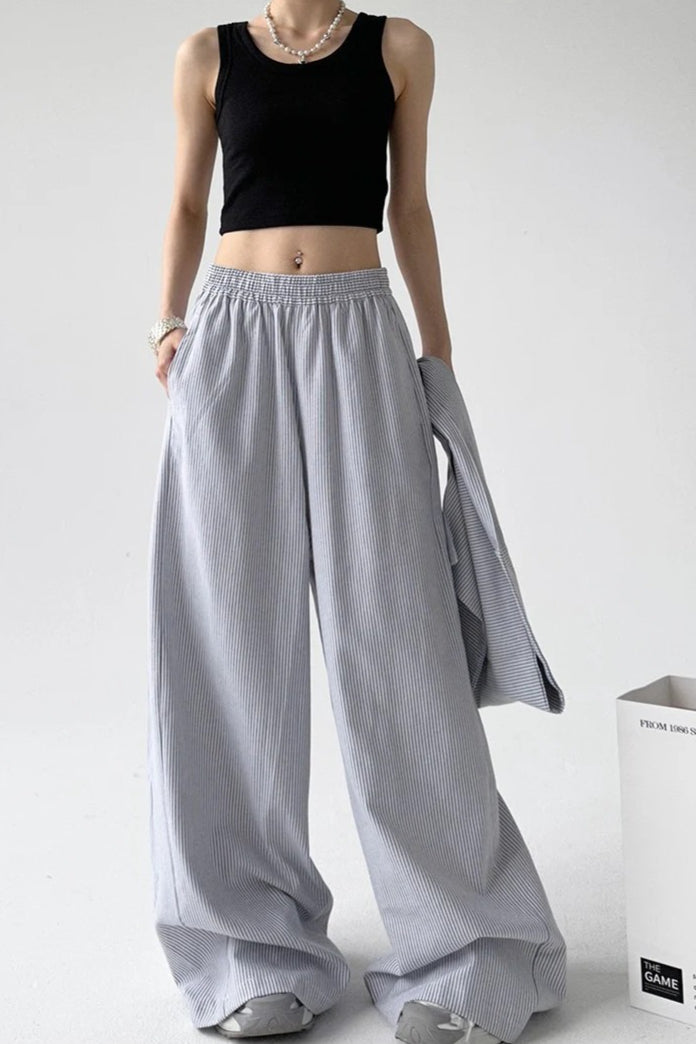 Striped Casual Tie Waist Wide Leg Pants