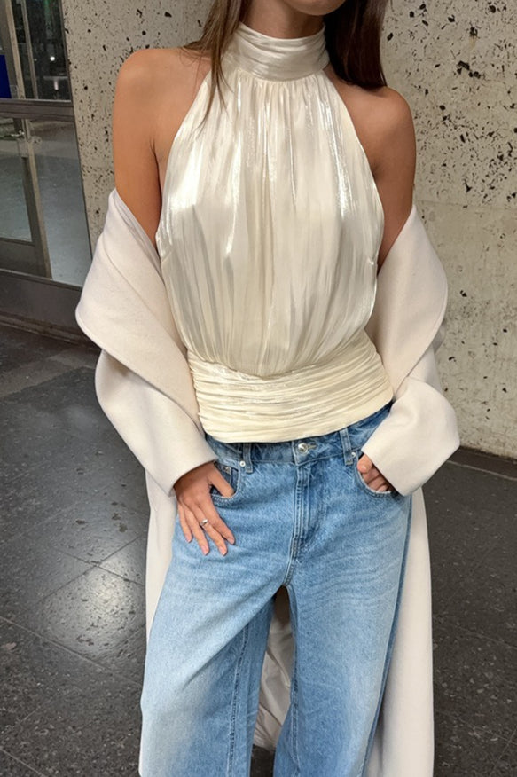 Metallic Halter Asymmetrical Tank Top