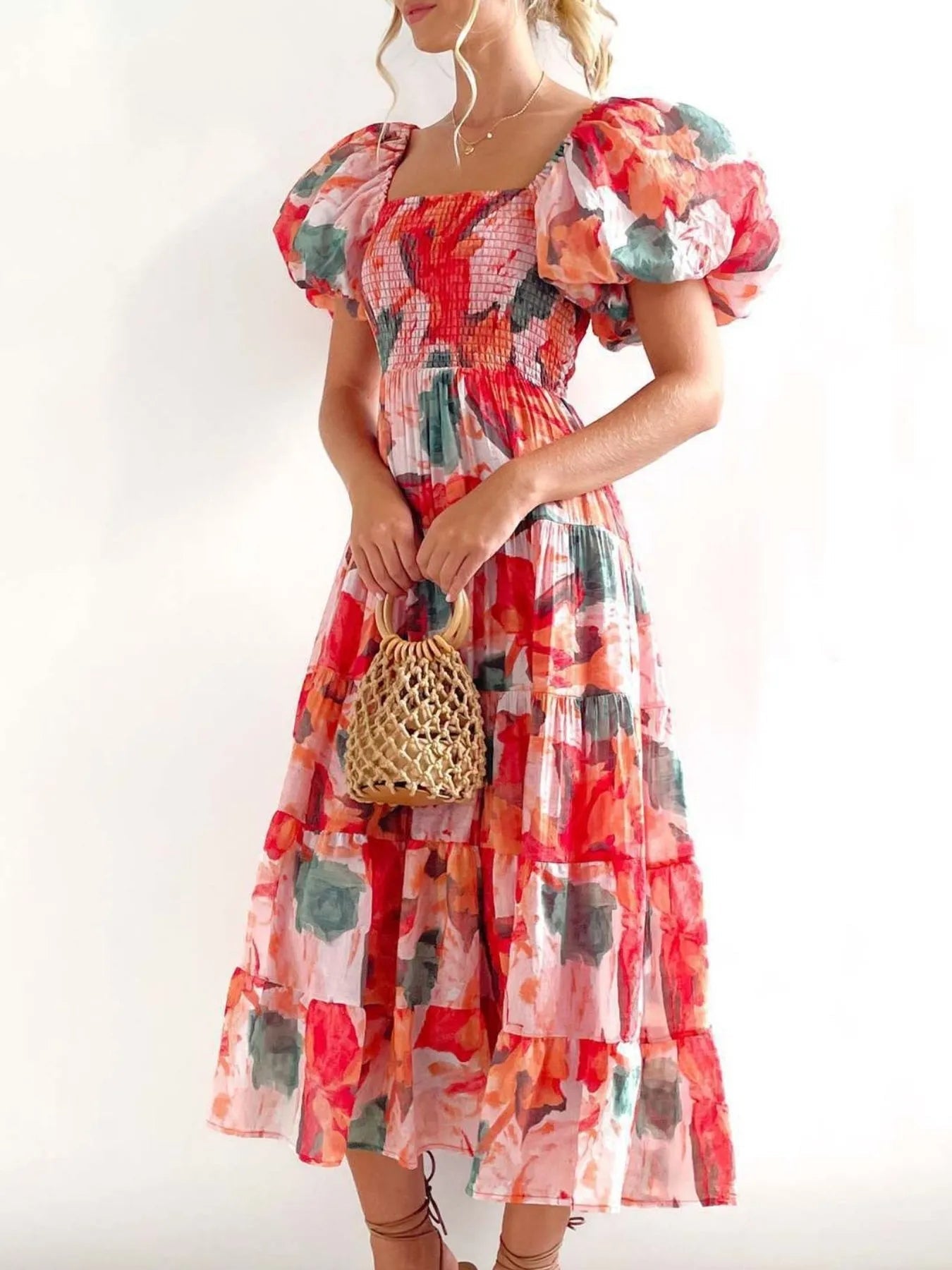 Ersilia® | Elegant Dress With Puff Sleeves And Floral Print